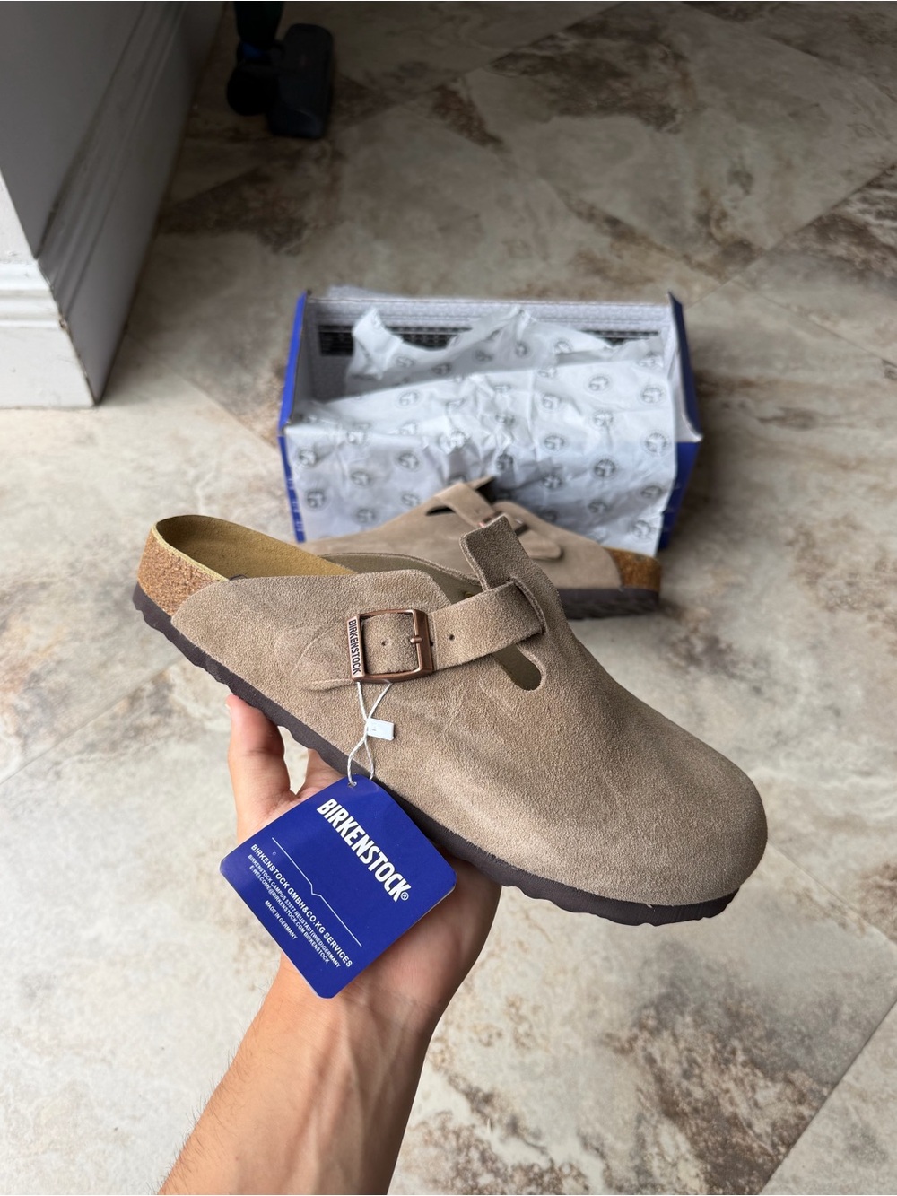 Birkenstock Men’s Taupe Suede Boston Clog